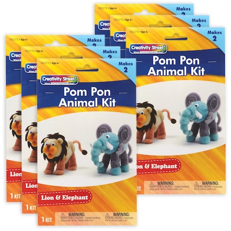 Creativity Street Pom Pon Animal Kit, Lion & Elephant, Assorted Sizes, 2 Animals Per Kit, 6PK PAC5712